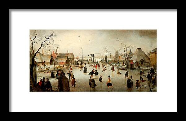 Hendrick Avercamp Framed Print featuring the painting Ice Skating in a Village by Hendrick Avercamp