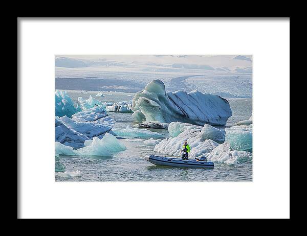 Jokulsarlon Lagoon Framed Print featuring the photograph Icebergs on Jokulsarlon Lagoon in Iceland by Venetia Featherstone-Witty