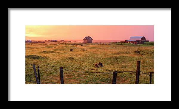 Sunset Framed Print featuring the photograph Icelandic Farm during Sunset by Brad Scott