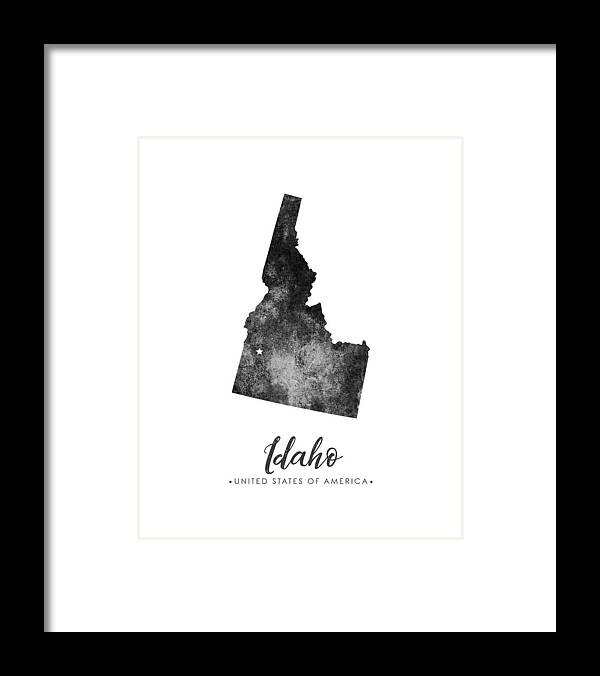 Idaho Framed Print featuring the mixed media Idaho State Map Art - Grunge Silhouette by Studio Grafiikka