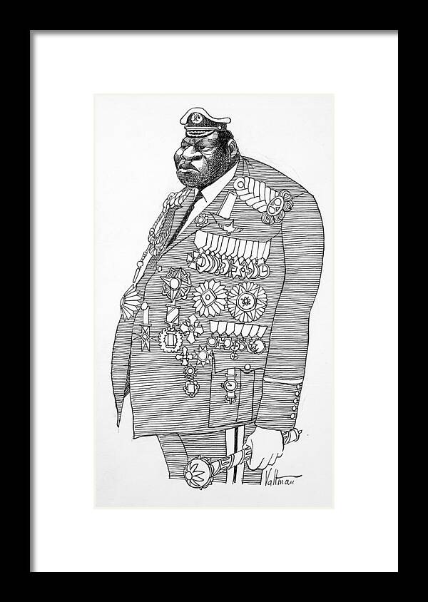 1970 Framed Print featuring the drawing Idi Amin Caricature by Edmund Valtman
