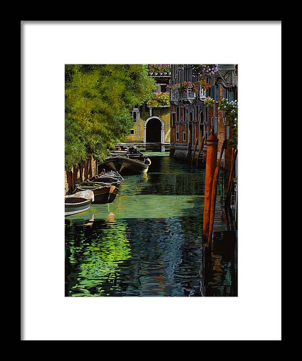 Venice Framed Print featuring the painting il palo rosso a Venezia by Guido Borelli