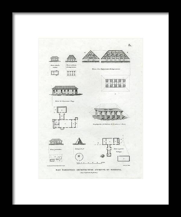 Guam Architecture Modern And Ancient Framed Print featuring the drawing Iles Mariannes Architecture Ancienne et Moderne by Thomas Walsh