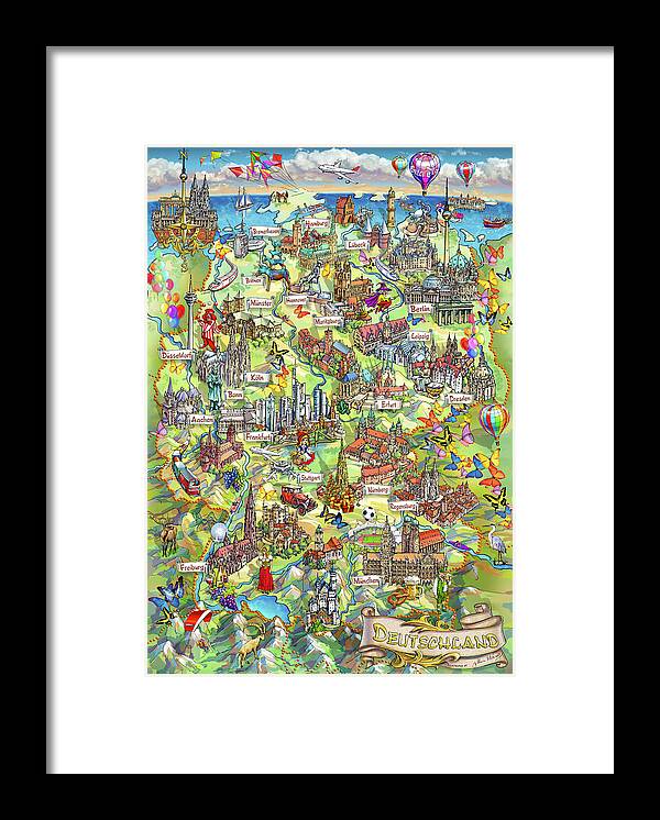 Germany Map Framed Print featuring the painting Illustrated Map of Germany by Maria Rabinky