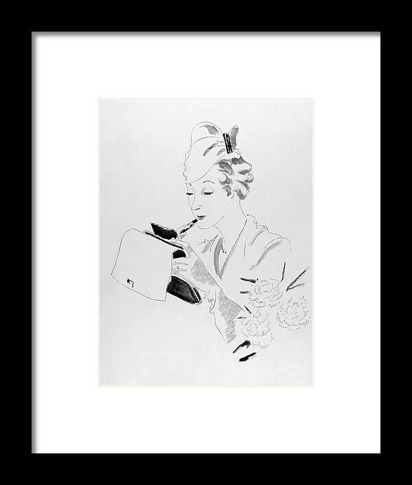 Beauty Framed Print featuring the digital art Illustration Of A Woman Applying Lipstick by Jean Pages