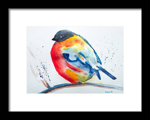 Bird Robin Framed Print featuring the painting I'm cold by Jasna Dragun