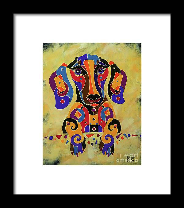 Dachshund Art Framed Print featuring the painting I'm Puzzled Too by Barbara Rush