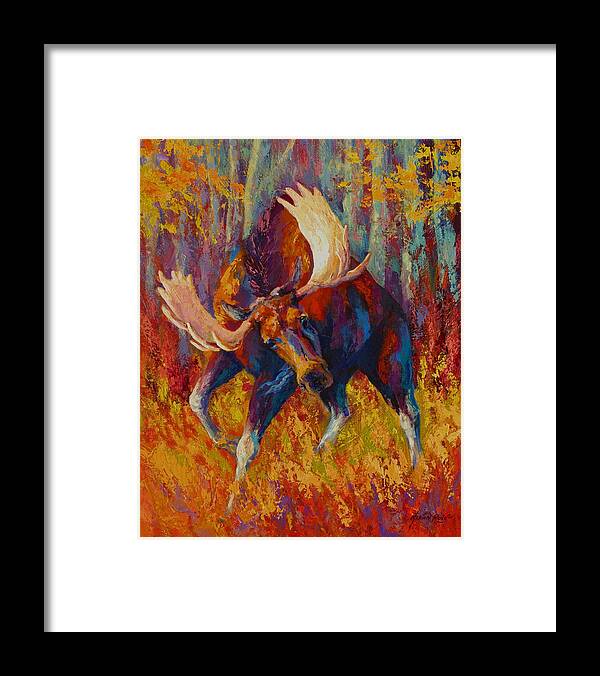 Moose Framed Print featuring the painting Imminent Charge - Bull Moose by Marion Rose