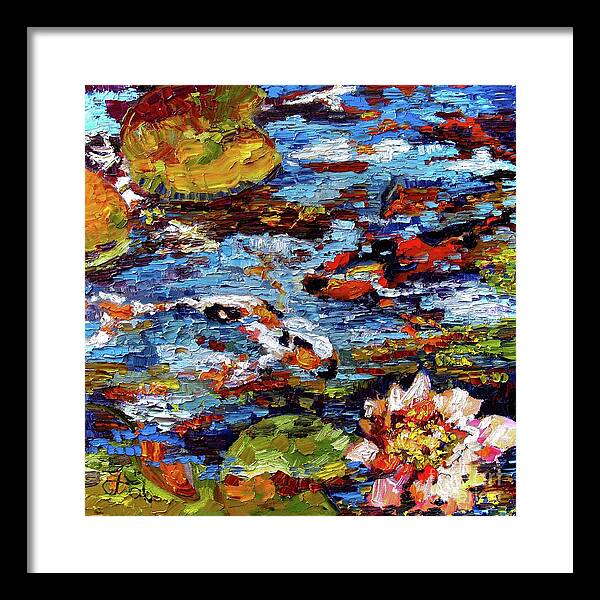 Impressionist Framed Print featuring the painting Impressionist Koi Fish Pond Garden by Ginette Callaway