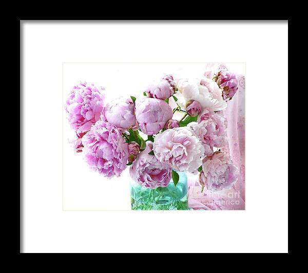 Shabby Chic Framed Print featuring the photograph Peony Flowers Impressionistic Romantic Pink Peonies Watercolor Floral Decor - Pink Peony Decor by Kathy Fornal