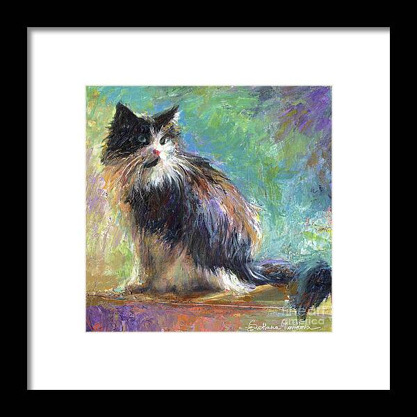 Tuxedo Cat Framed Print featuring the painting Impressionistic Tuxedo Cat portrait by Svetlana Novikova