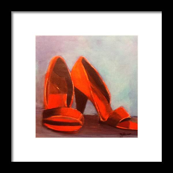 Shoes Fashion Red . Womens Amecian Heart Framed Print featuring the painting In her shoes by Janet Visser
