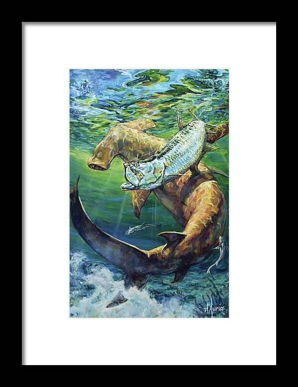 Hammerhead Framed Print featuring the painting In Pursuit by Tom Dauria
