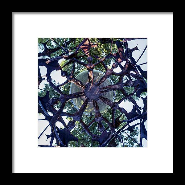 Birds Excited Into Flight Framed Print featuring the photograph In the Center of Seven under Birds #1 - Tiny Planet by Chris Bordeleau