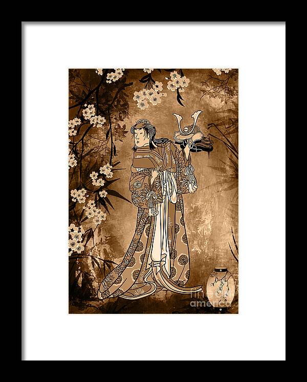 Japan Framed Print featuring the drawing In the garden. by Andrzej Szczerski