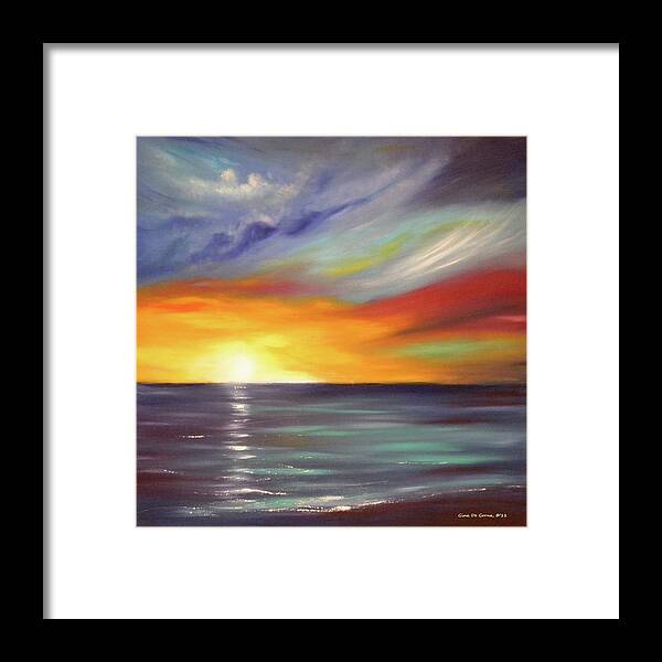 Brown Framed Print featuring the painting In the Moment Square Sunset by Gina De Gorna