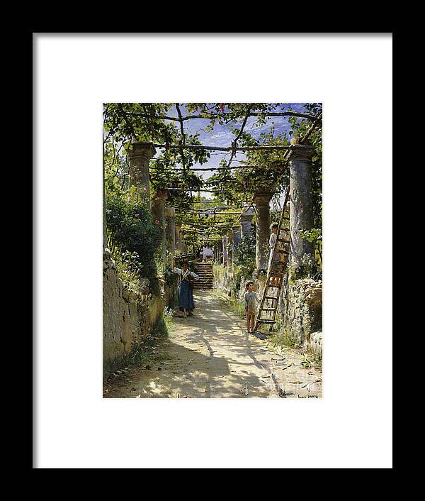 Monsted Framed Print featuring the painting In the Shadow of an Italian Pergola by Peder Monsted