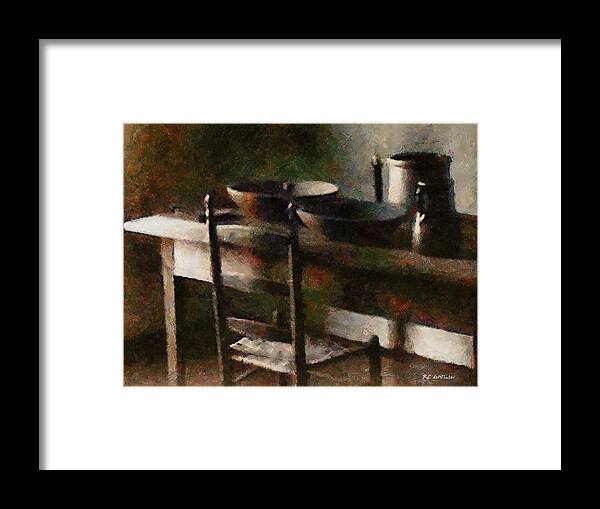 Kitchen Framed Print featuring the painting In the Shaker Kitchen by RC DeWinter