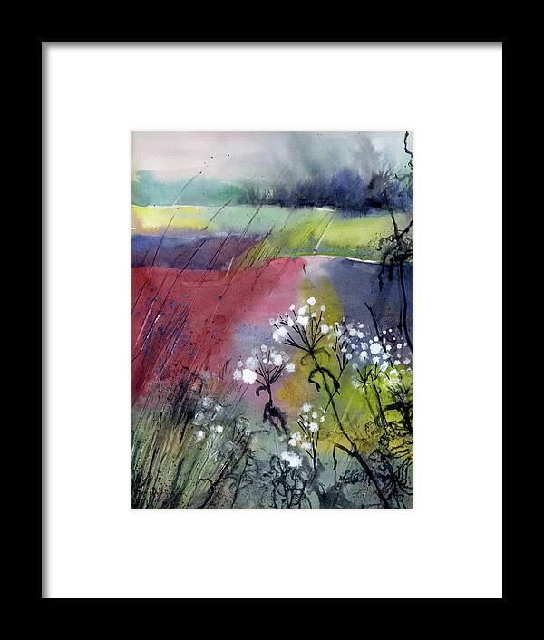 Landscape Framed Print featuring the painting In the Weeds by Lucy Lemay