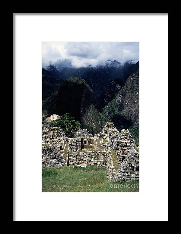 Machu Picchu Framed Print featuring the photograph Inca Houses at Machu Picchu and Urubamba Canyon by James Brunker
