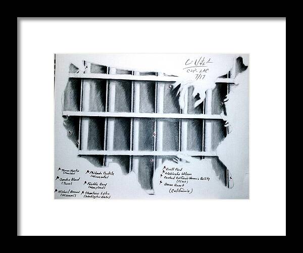 Black Art Framed Print featuring the drawing Incarceration Nation by Donald Cnote Hooker