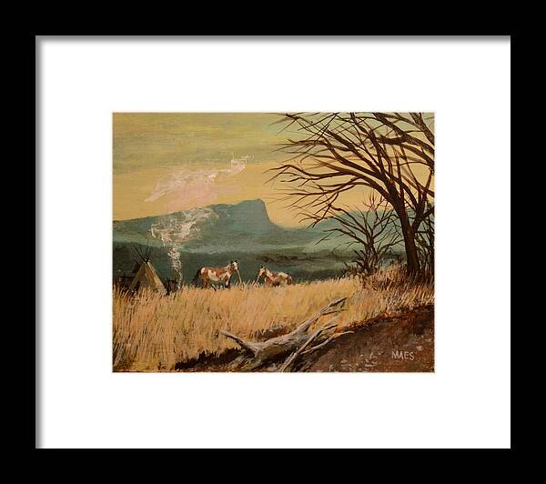 Indian Camp Framed Print featuring the painting Indian camp by Walt Maes