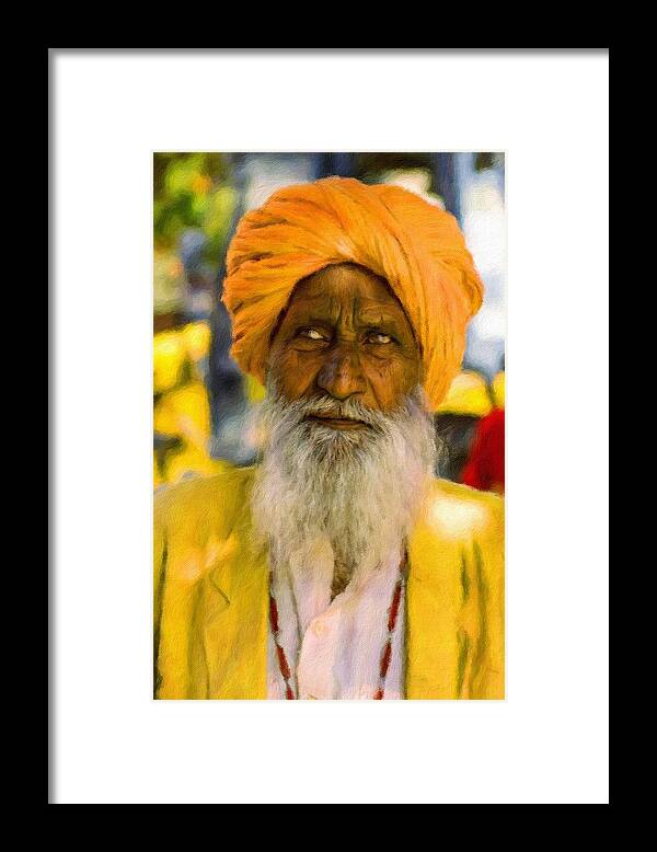 Indian Man Framed Print featuring the painting Indian old man by Vincent Monozlay