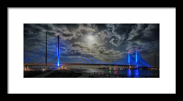 Indian River Bridge Framed Print featuring the photograph Indian River Bridge Moonlight Panorama by Bill Swartwout