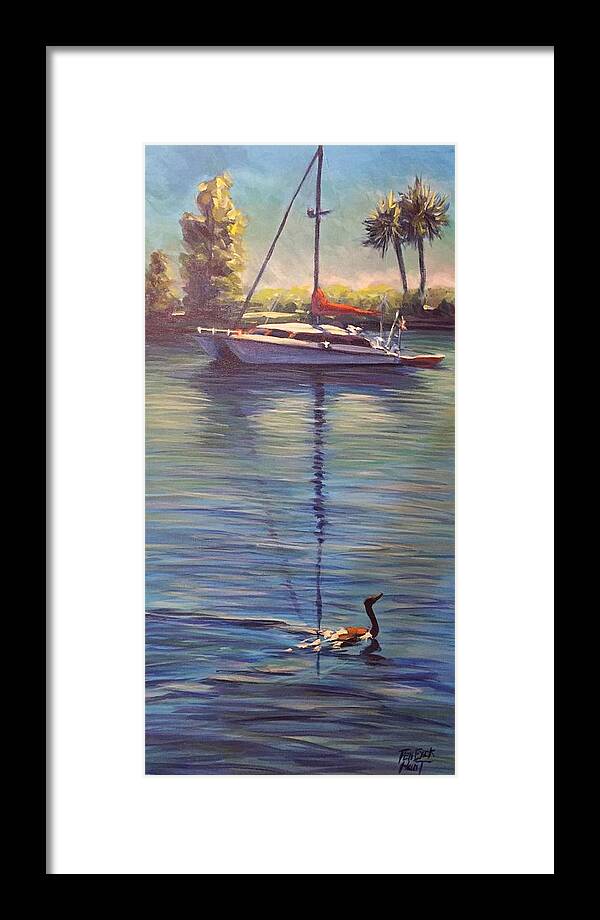 Sailboat Framed Print featuring the painting Indian River Lagoon 1,Sailboat by Gretchen Ten Eyck Hunt