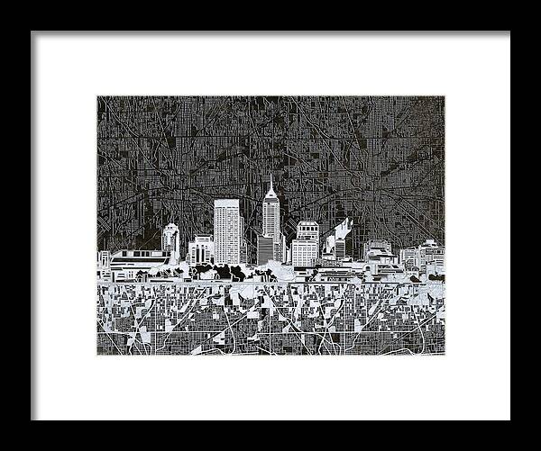 Indianapolis Framed Print featuring the painting Indianapolis Skyline Abstract 10 by Bekim M