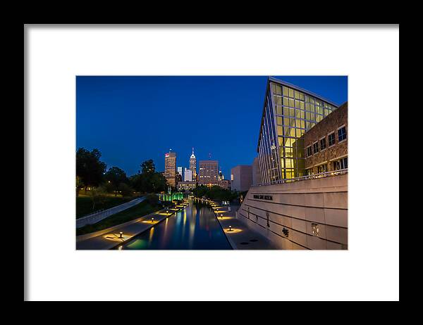 Art Framed Print featuring the photograph Indianapolis Skyline from the Canal at Night by Ron Pate