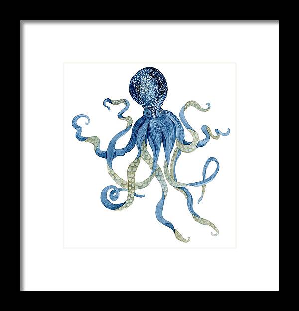 Indigo Framed Print featuring the painting Indigo Ocean Blue Octopus by Audrey Jeanne Roberts