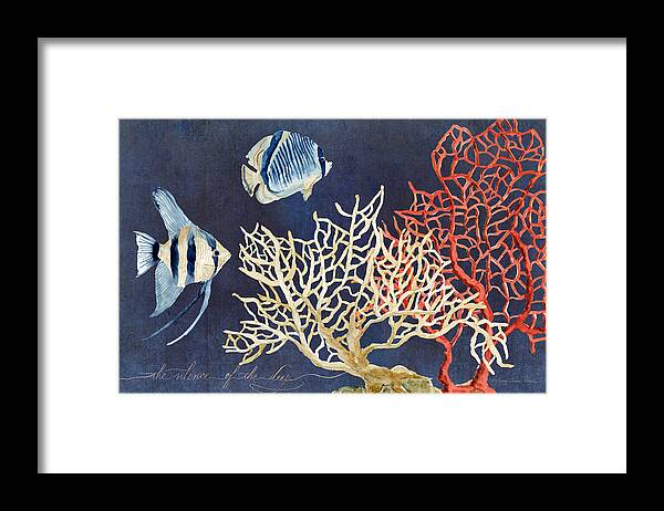 Red Fan Coral Framed Print featuring the painting Indigo Ocean - Silence of the Deep by Audrey Jeanne Roberts