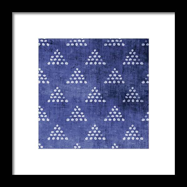Indigo Framed Print featuring the mixed media Indigo Triangles 2- Art by Linda Woods by Linda Woods
