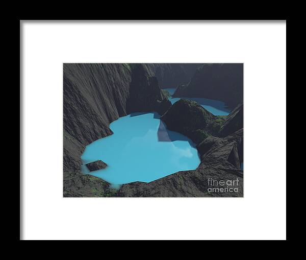 Basalt Framed Print featuring the digital art Indonesian crater lakes by Gaspar Avila