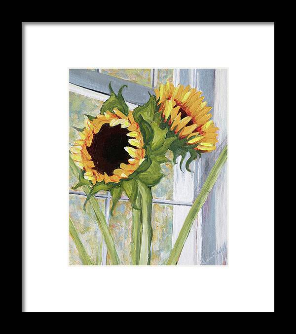 Sunflower Framed Print featuring the painting Indoor Sunflowers II by Trina Teele