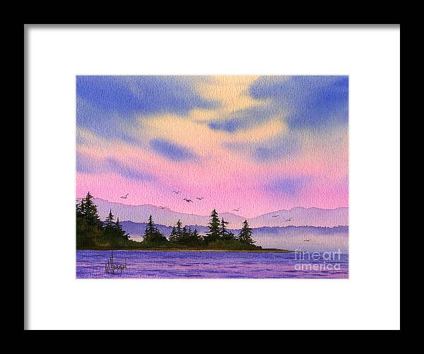 Watercolor Framed Print featuring the painting Inland Sea Sunset by James Williamson