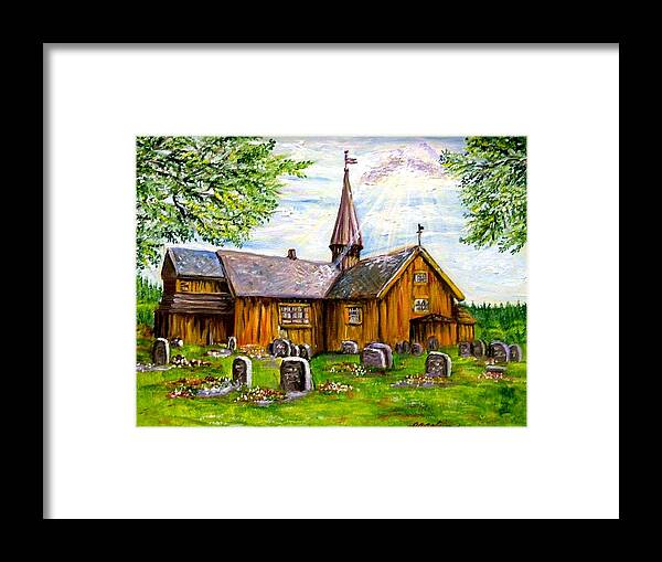 Norway Framed Print featuring the painting Innset Kirke -- Norway by Carol Allen Anfinsen