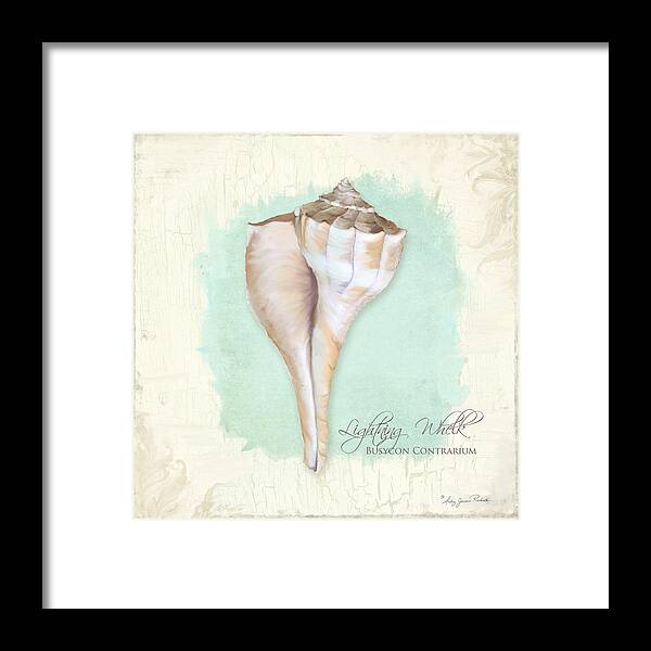Lightning Whelk Shell Framed Print featuring the painting Inspired Coast VII - Lightning Whelk Shell on Board by Audrey Jeanne Roberts