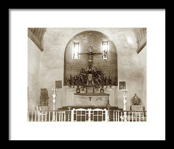 Interior Framed Print featuring the photograph Interior of Carmel Mission California circa 1915 by Monterey County Historical Society