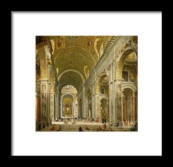 Interior Framed Print featuring the painting Interior of St. Peter's - Rome by Giovanni Paolo Panini