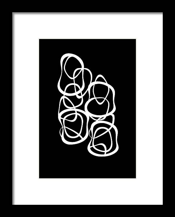Pattern Framed Print featuring the digital art Interlocking - White on Black - Pattern by Menega Sabidussi