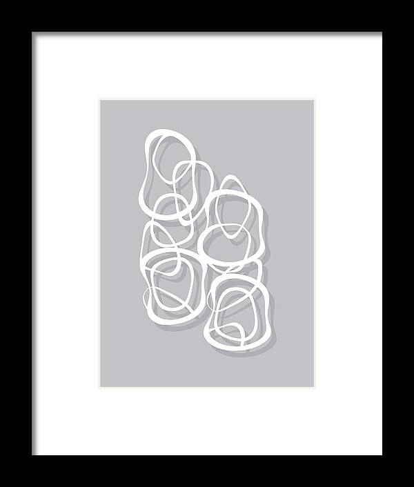 Pattern Framed Print featuring the digital art Interlocking - White on Soft Gray Owl - Pattern by Menega Sabidussi