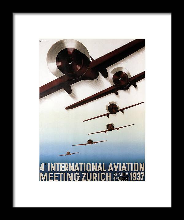 Aviation Framed Print featuring the mixed media International Aviation Meeting 1937, Zurich, Switzerland - Retro travel Poster - Vintage Poster by Studio Grafiikka