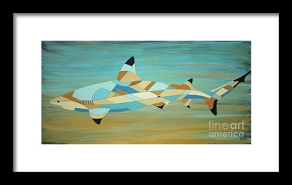 Contemporary Shark Painting Framed Print featuring the painting Into the Blue I Shark Painting by Barbara Rush