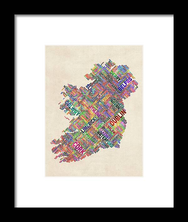 Ireland Map Framed Print featuring the digital art Ireland Eire City Text Map Derry Version by Michael Tompsett