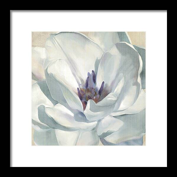 White Double Tulip Framed Print featuring the painting Iridescent bloom 1 by Carol Robinson