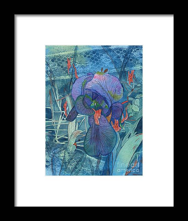 Iris Framed Print featuring the painting Iris Lace with Wild Columbine by Conni Schaftenaar