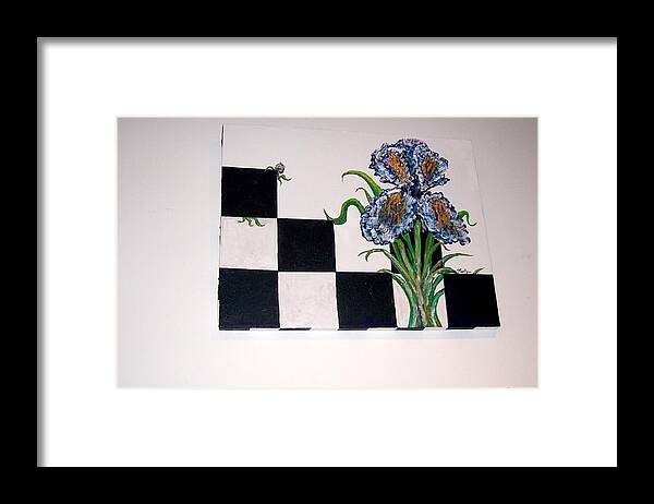 Iris Framed Print featuring the painting Iris Playing Checkers by Kenlynn Schroeder