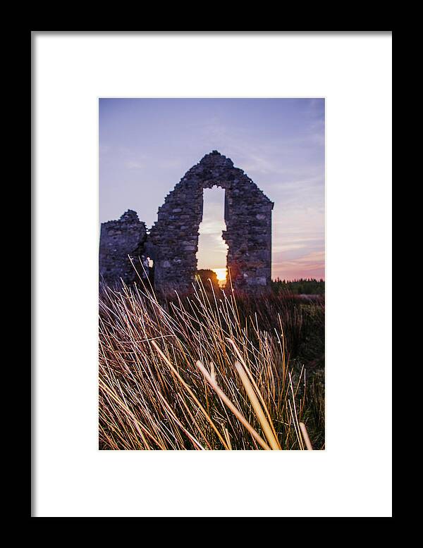 Irish Framed Print featuring the photograph Irish Sunrise Through the Ruin of Lough Eskie Hunting Lodge by Bill Cannon